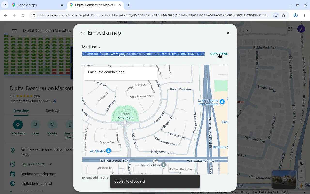 Embed a map tab with COPY HTML