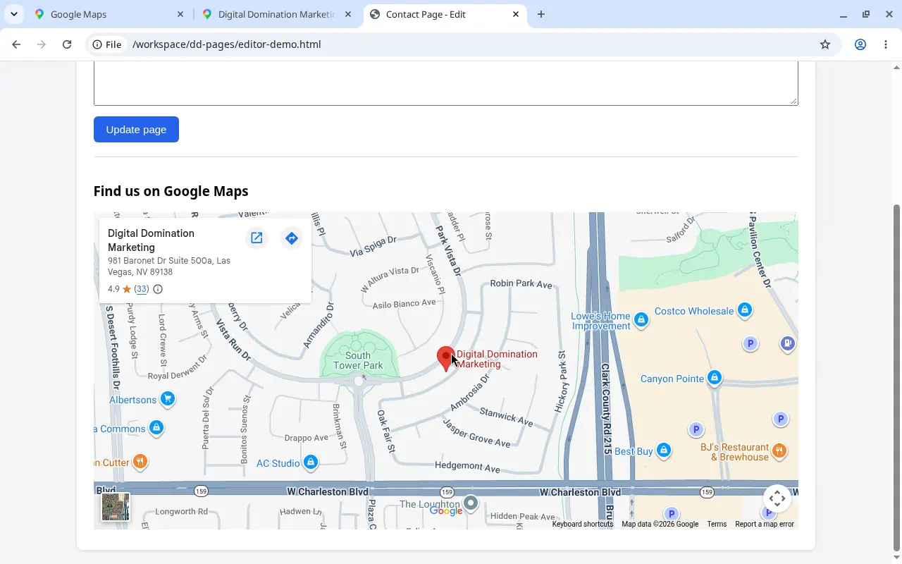 Finished map embed showing the business name and reviews