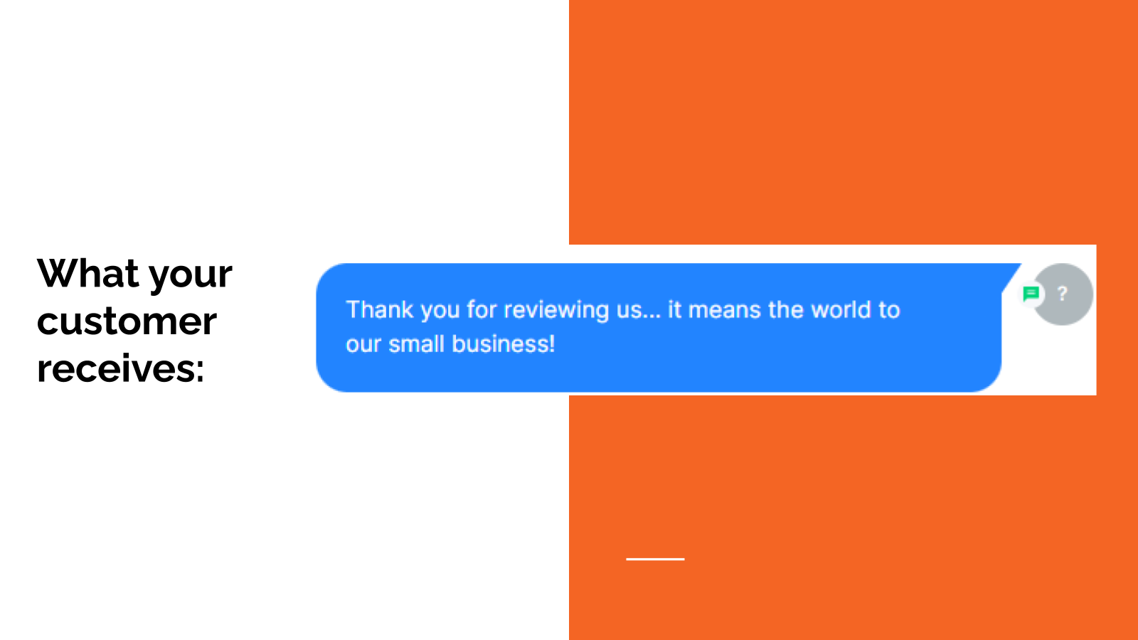Screenshot of the review request message a customer receives on their phone, with a direct link to leave a review.
