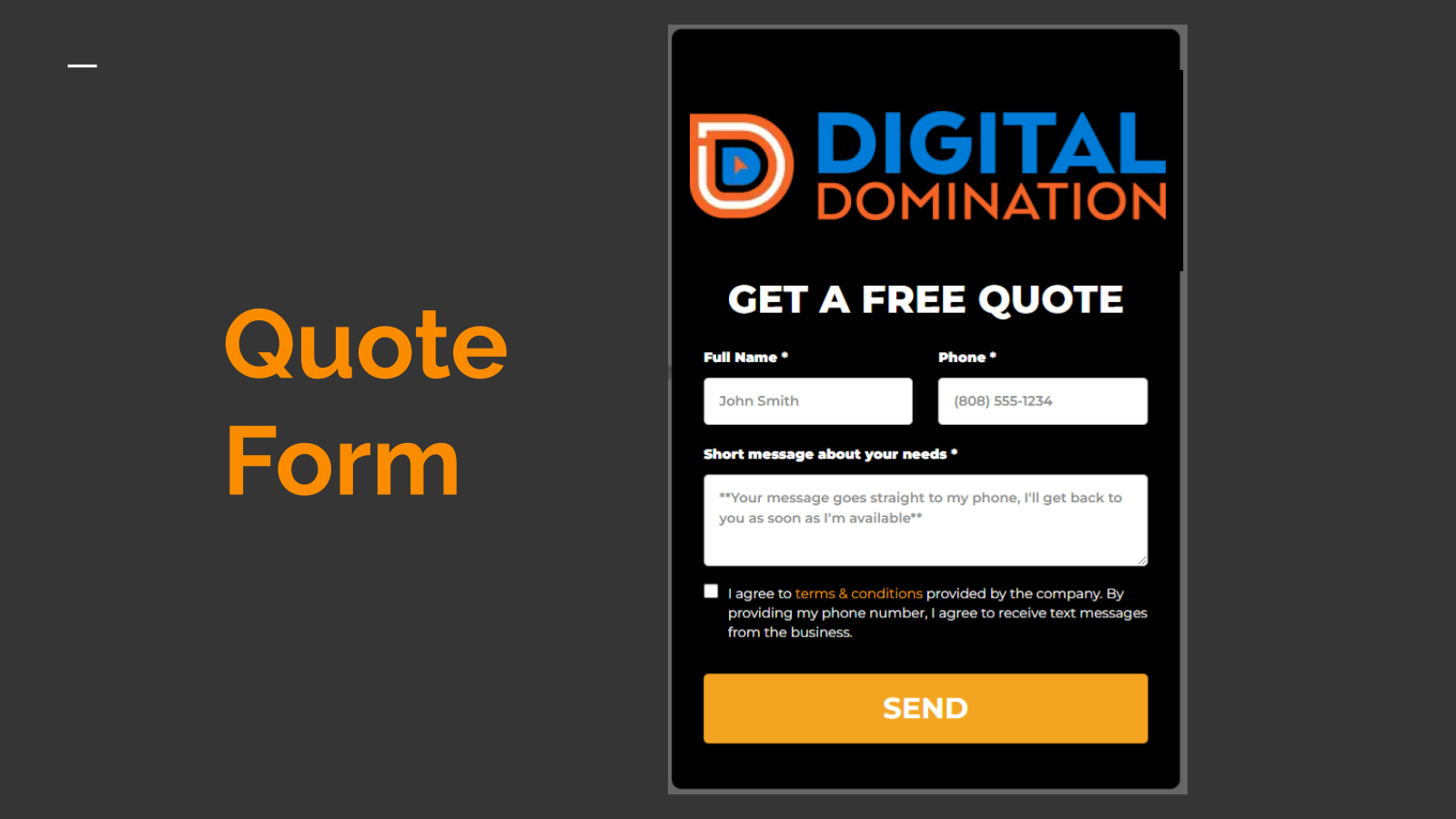 Screenshot of a quote request form that feeds submitted leads directly into the CRM.