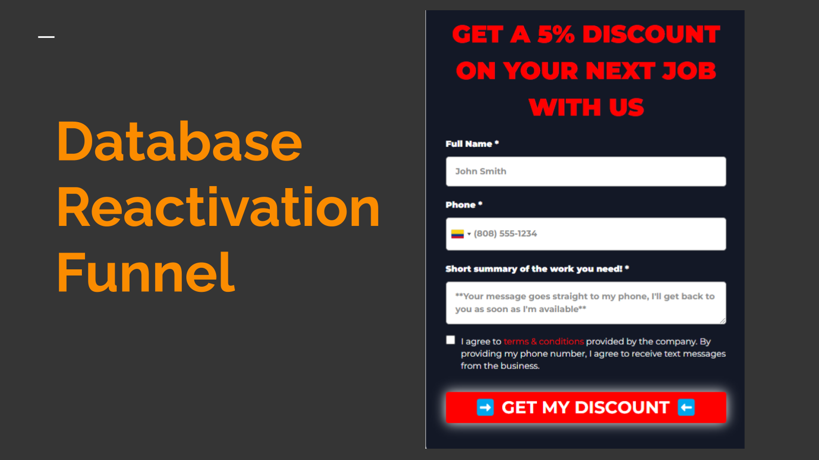 Screenshot of the database reactivation funnel used to message past customers and bring them back.