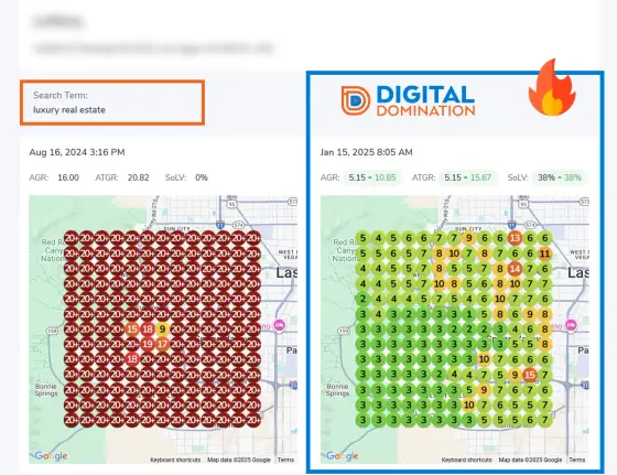 Case study screenshot 4 of 9: GeoGrid scan, revenue numbers or Map Pack win