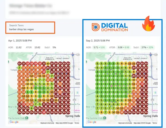 Case study screenshot 6 of 9: GeoGrid scan, revenue numbers or Map Pack win