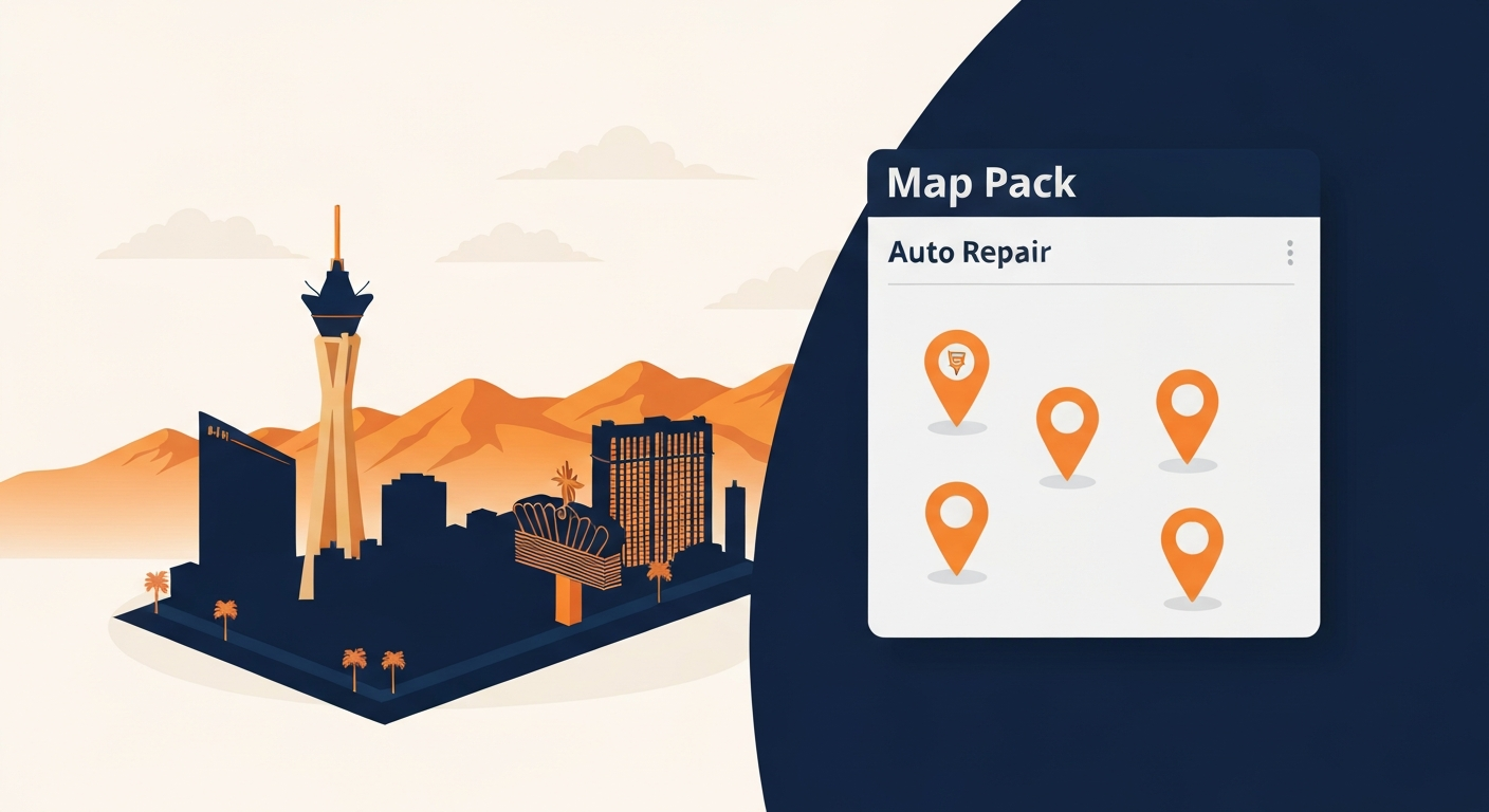 A Map Pack ranking visualization for Auto Repair businesses in Las Vegas.