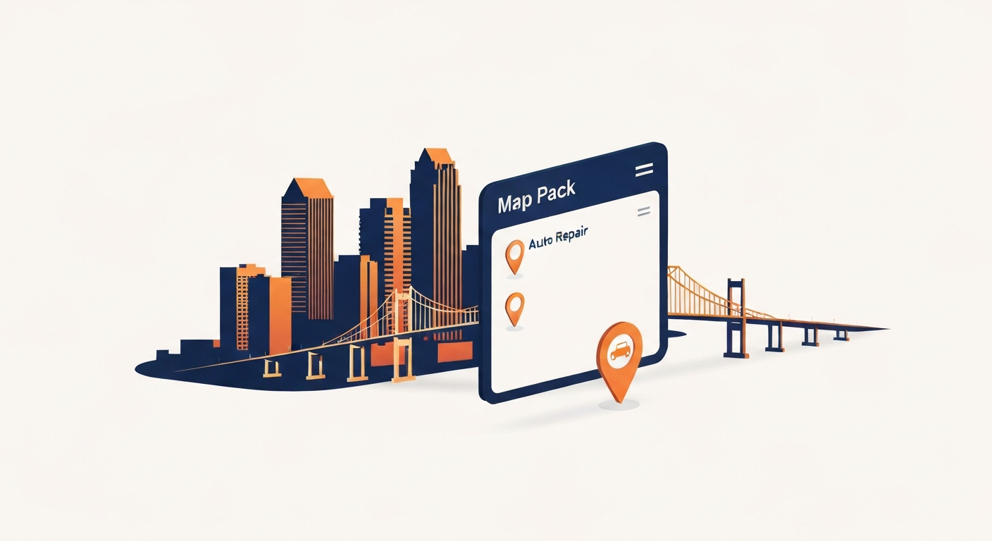 A Map Pack ranking visualization for Auto Repair businesses in Tampa.