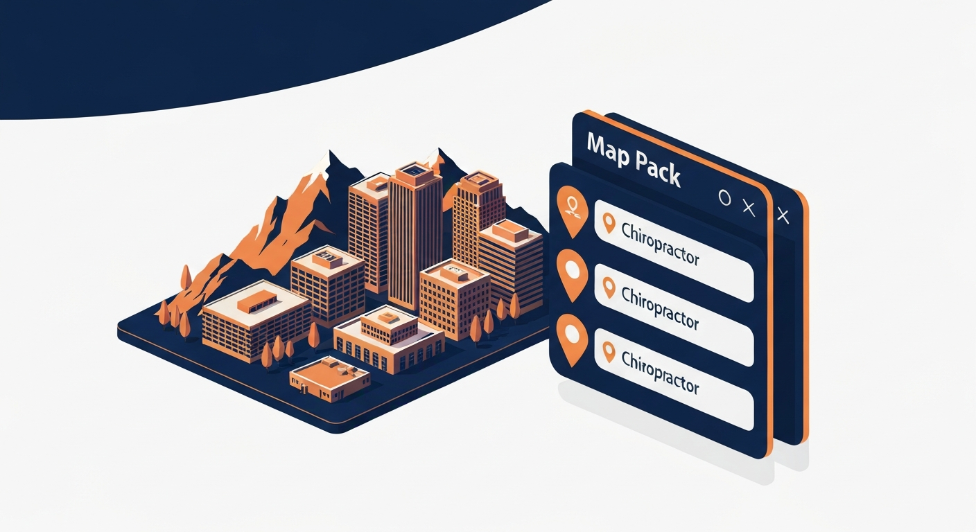 A Map Pack ranking visualization for Chiropractor businesses in Denver.