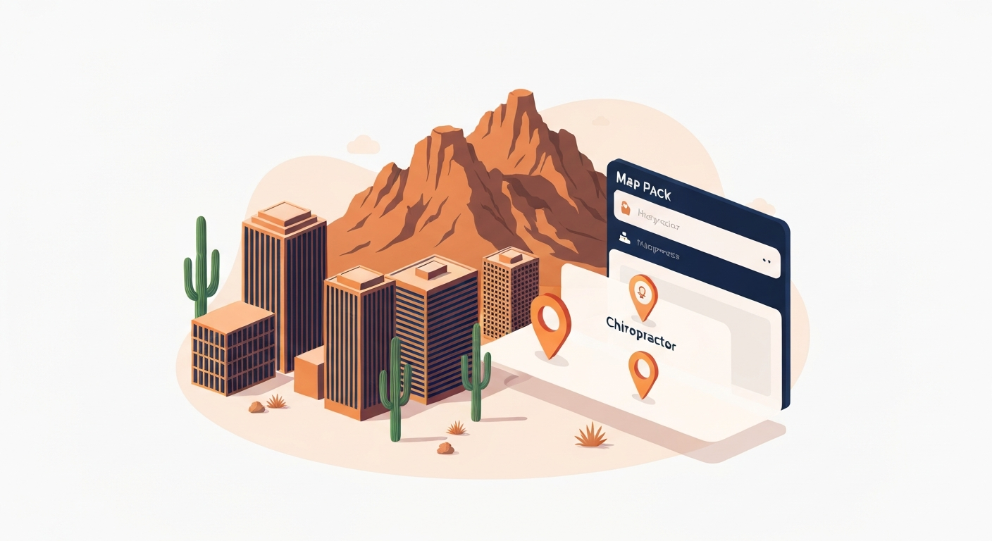 A Map Pack ranking visualization for Chiropractor businesses in Phoenix.