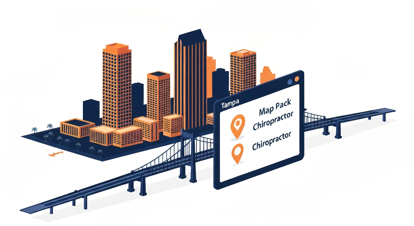 A Map Pack ranking visualization for Chiropractor businesses in Tampa.