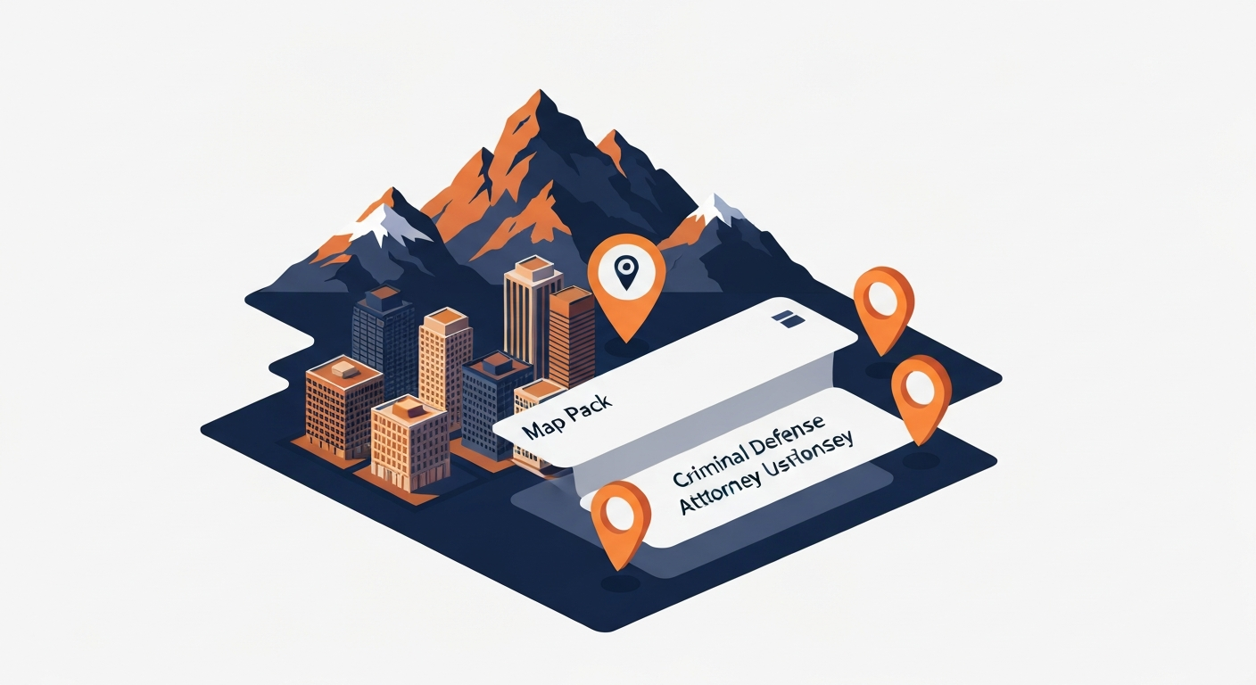 A Map Pack ranking visualization for Criminal Defense Attorney businesses in Denver.