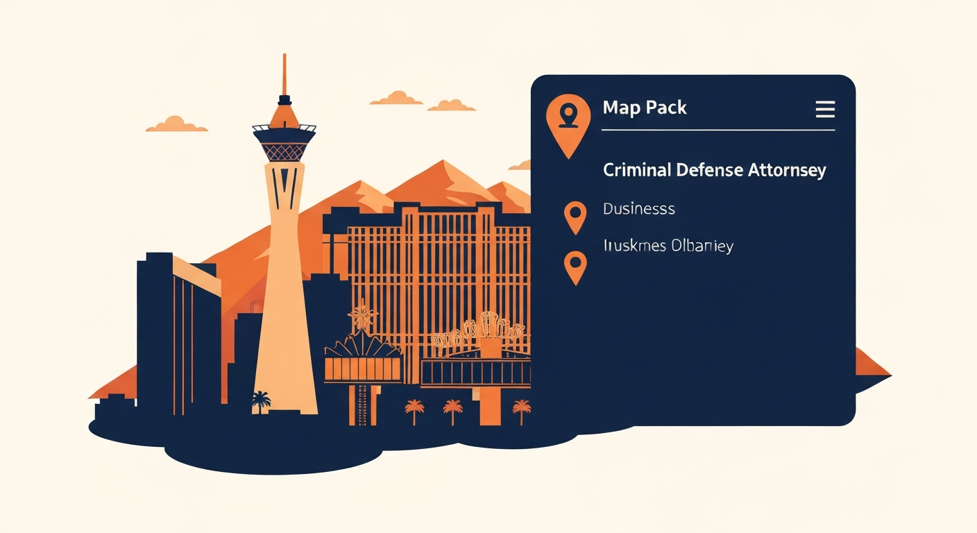 A Map Pack ranking visualization for Criminal Defense Attorney businesses in Las Vegas.