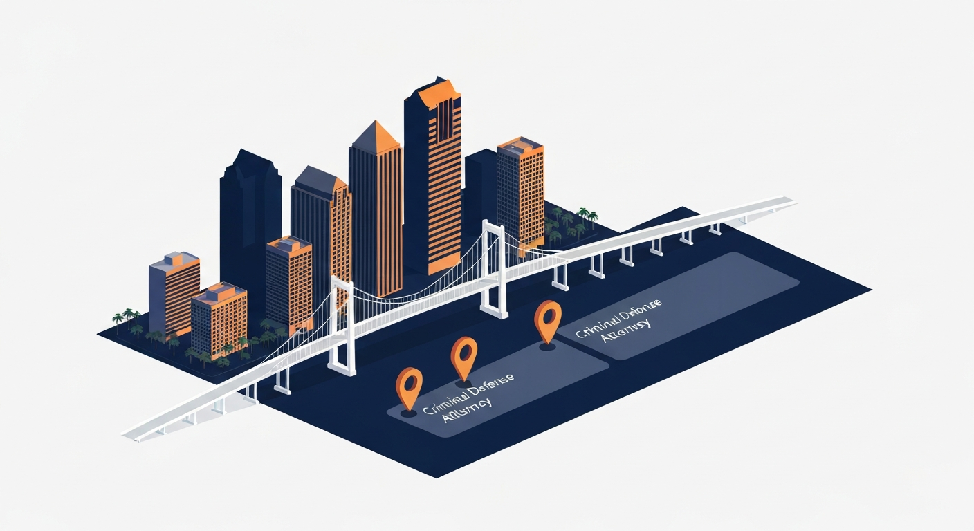 A Map Pack ranking visualization for Criminal Defense Attorney businesses in Tampa.