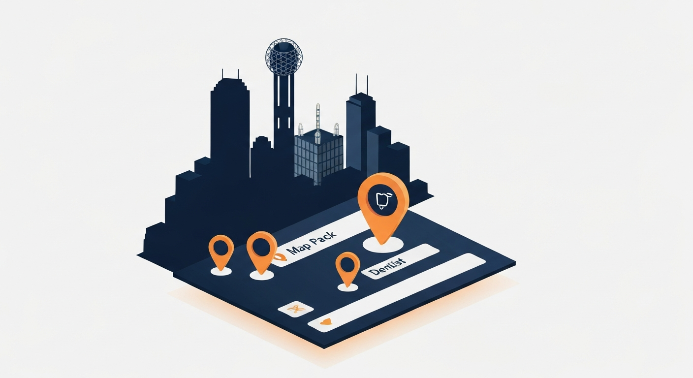 A Map Pack ranking visualization for Dentist businesses in Dallas.