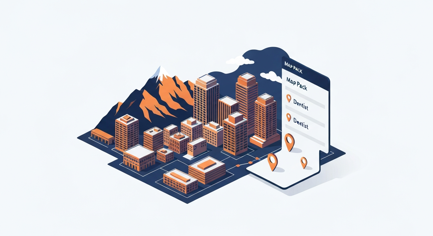 A Map Pack ranking visualization for Dentist businesses in Denver.