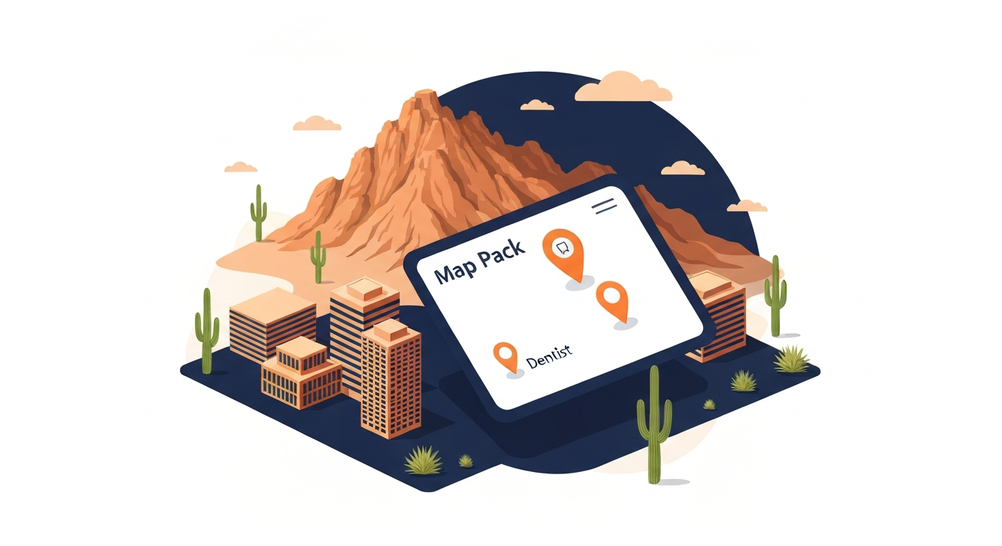 A Map Pack ranking visualization for Dentist businesses in Phoenix.