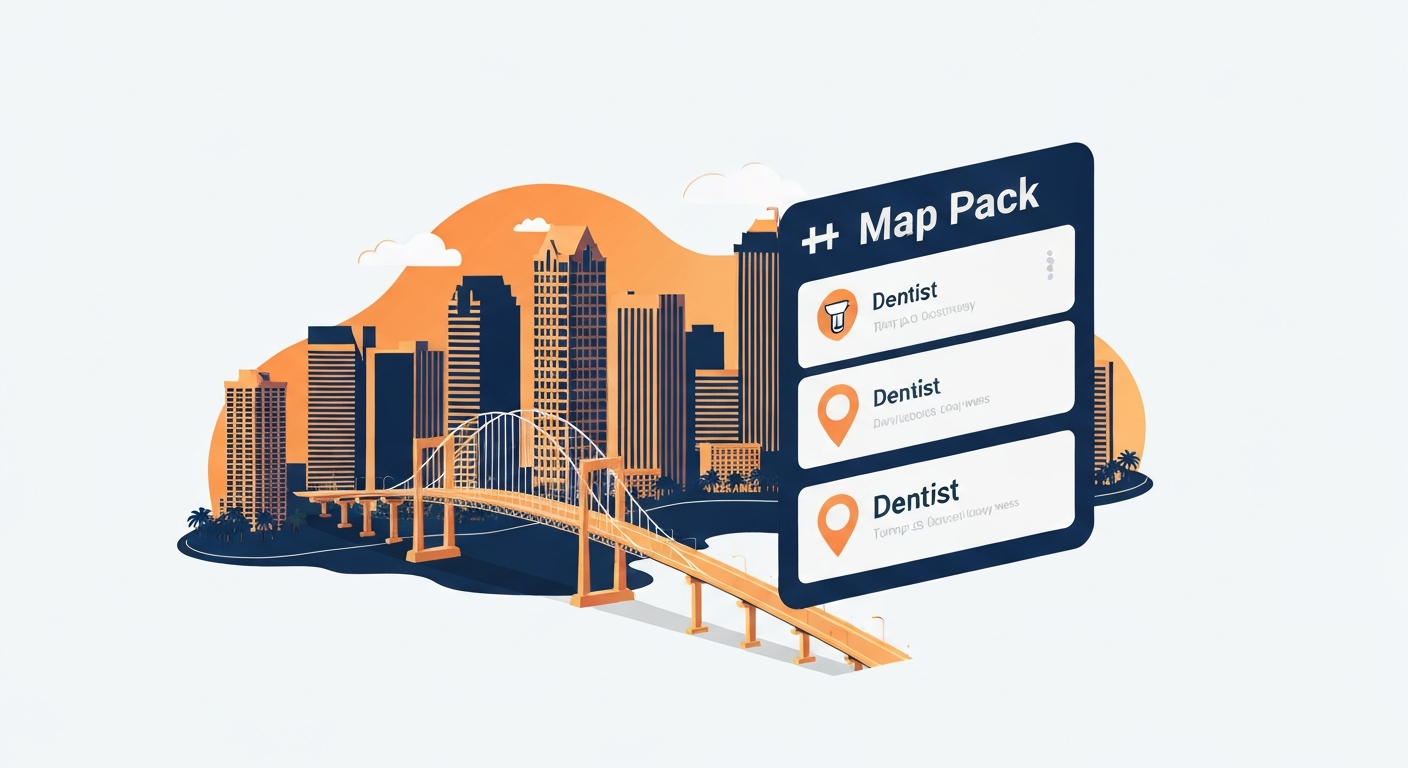A Map Pack ranking visualization for Dentist businesses in Tampa.