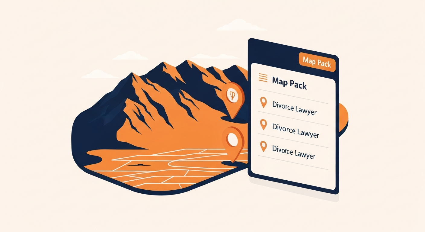 A Map Pack ranking visualization for Divorce Lawyer businesses in Centennial Hills.