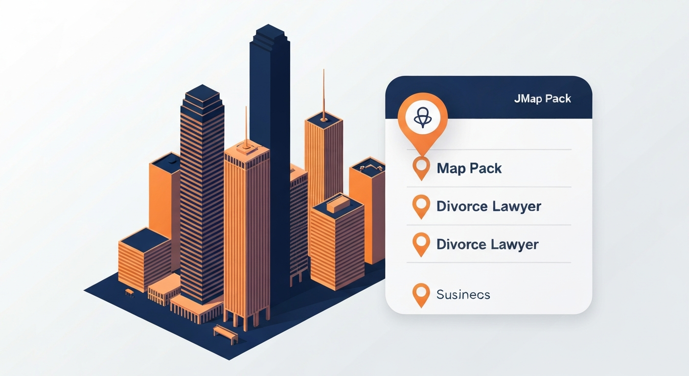 A Map Pack ranking visualization for Divorce Lawyer businesses in Houston.