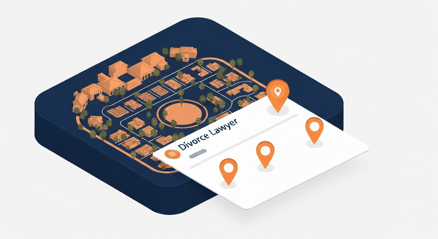 A Map Pack ranking visualization for Divorce Lawyer businesses in Lake Las Vegas.