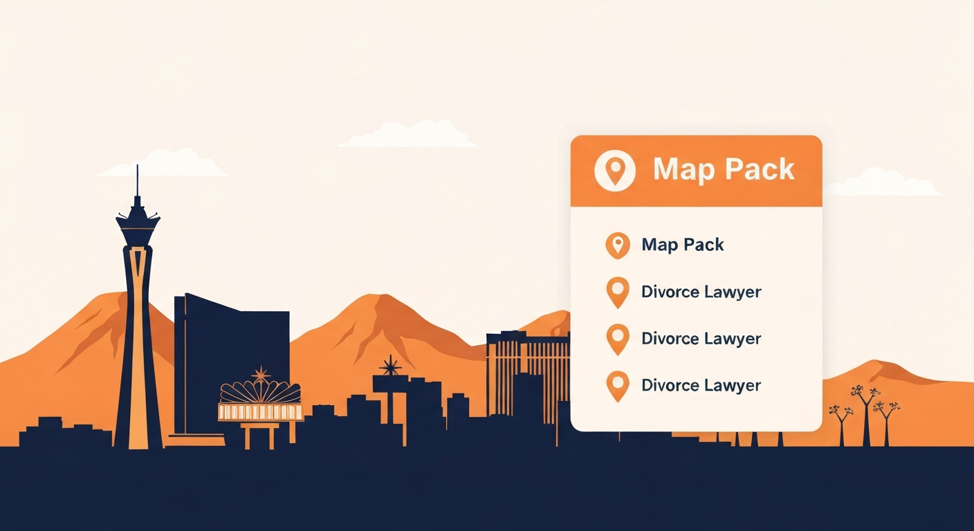 A Map Pack ranking visualization for Divorce Lawyer businesses in Las Vegas.