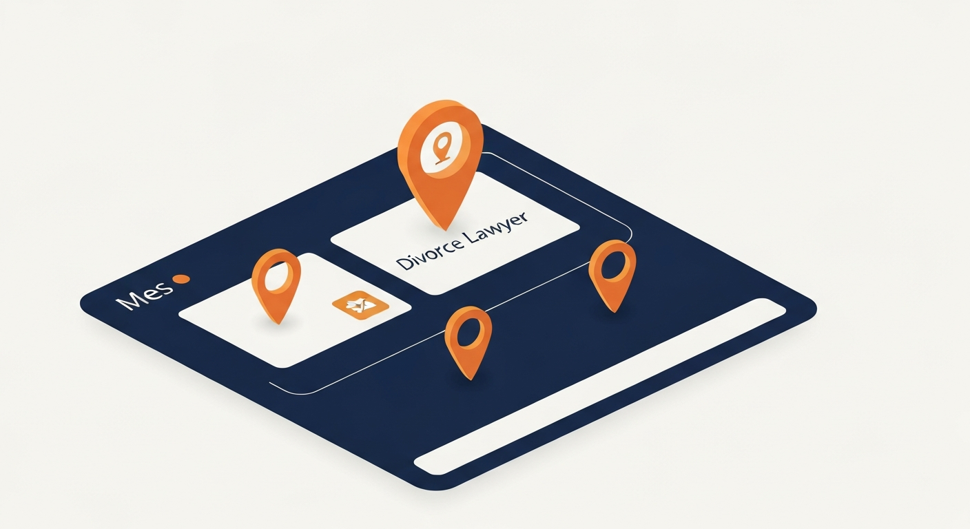A Map Pack ranking visualization for Divorce Lawyer businesses in Mesa.