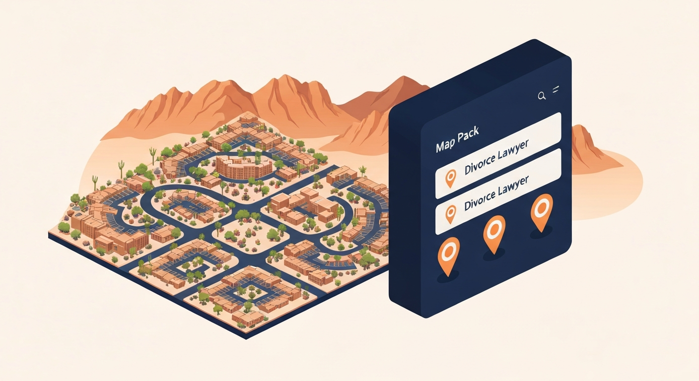 A Map Pack ranking visualization for Divorce Lawyer businesses in Summerlin.