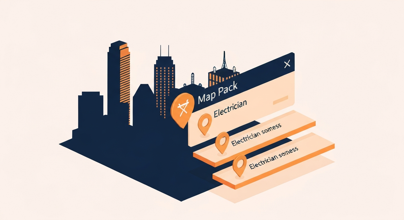 A Map Pack ranking visualization for Electrician businesses in Dallas.
