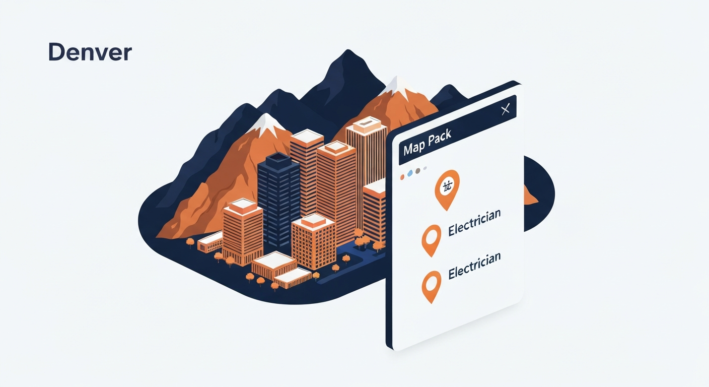A Map Pack ranking visualization for Electrician businesses in Denver.