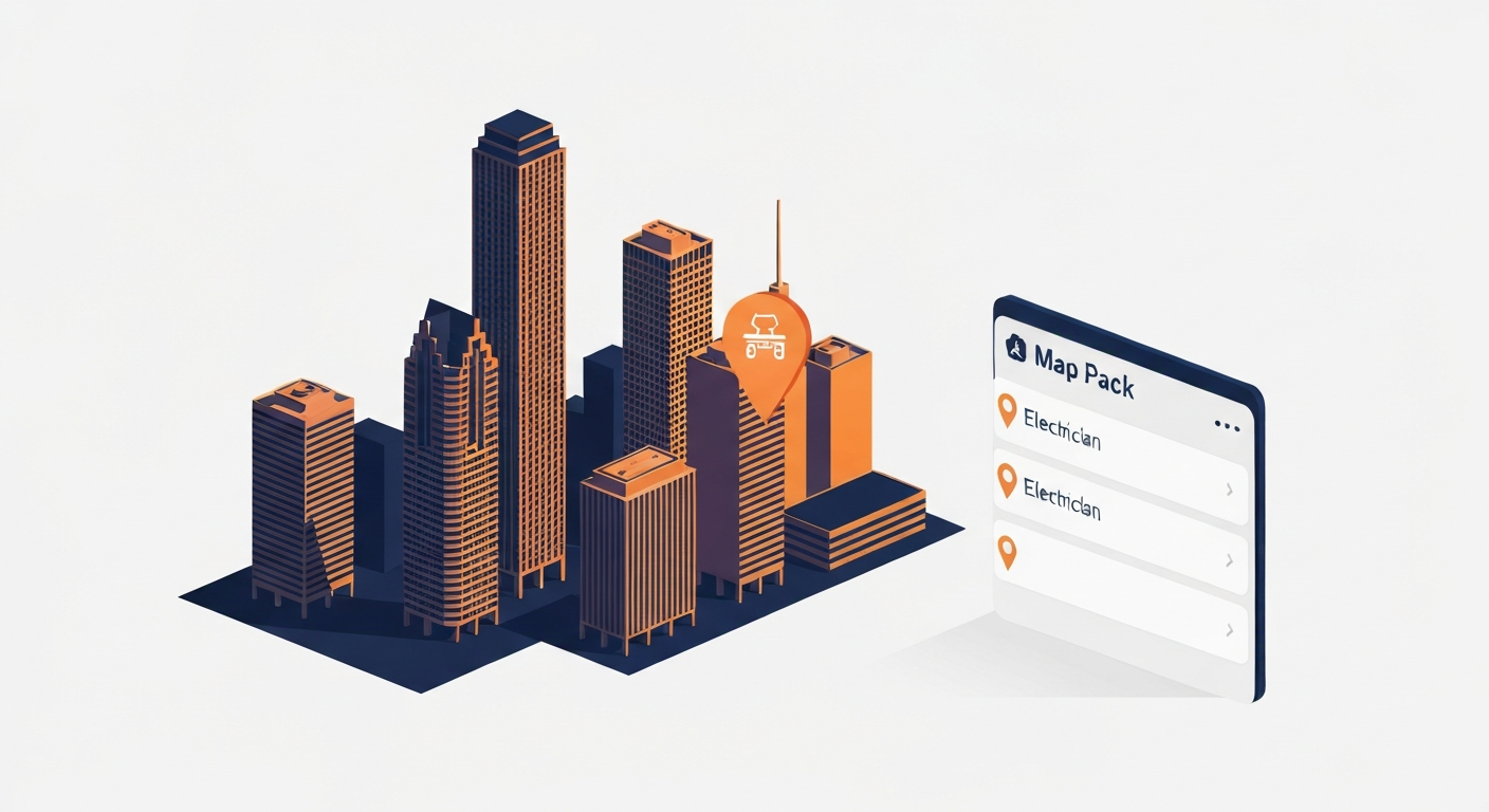 A Map Pack ranking visualization for Electrician businesses in Houston.