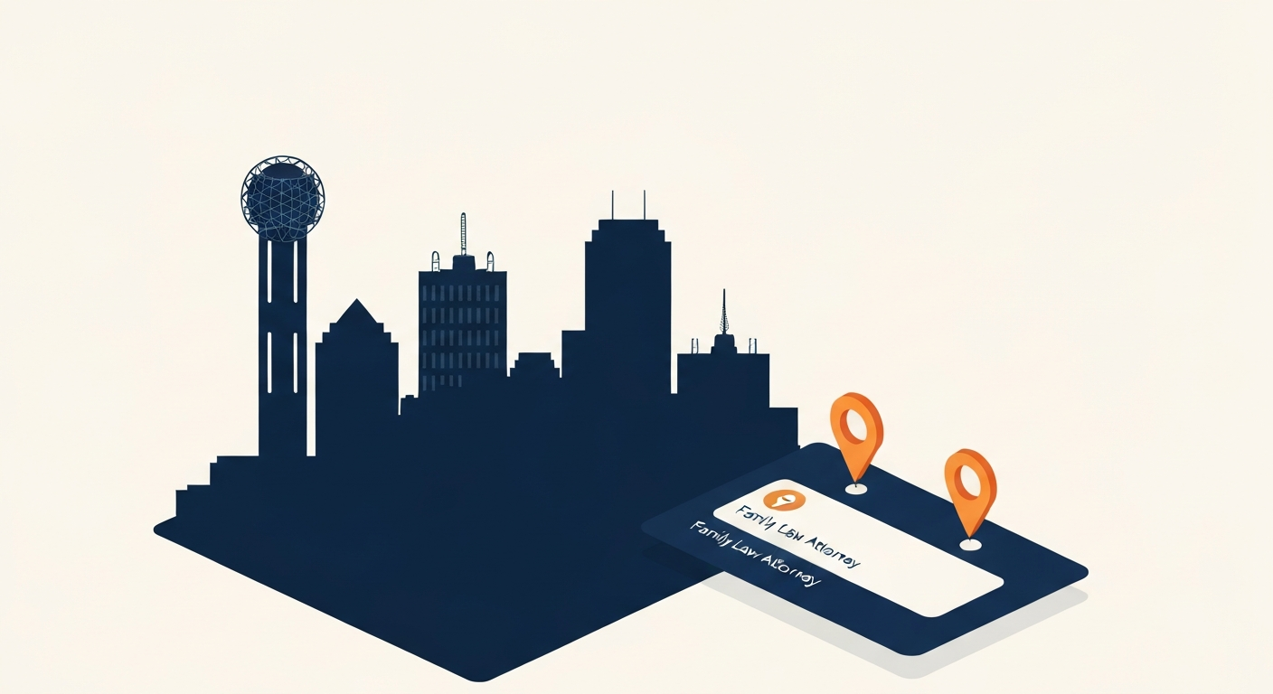 A Map Pack ranking visualization for Family Law Attorney businesses in Dallas.