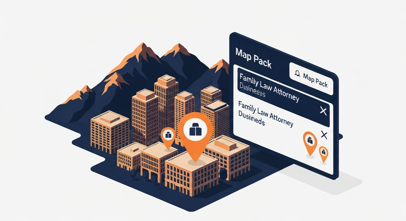 A Map Pack ranking visualization for Family Law Attorney businesses in Denver.