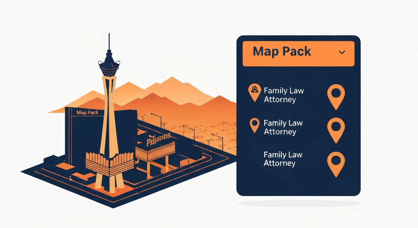 A Map Pack ranking visualization for Family Law Attorney businesses in Las Vegas.