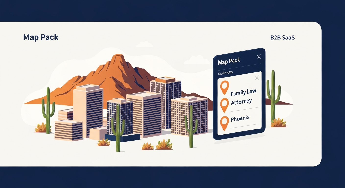 A Map Pack ranking visualization for Family Law Attorney businesses in Phoenix.
