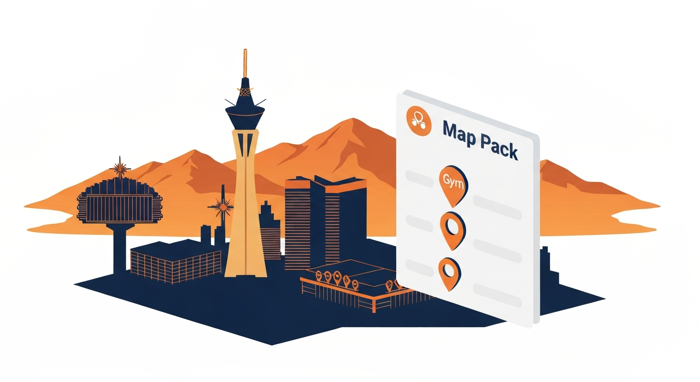 A Map Pack ranking visualization for Gym businesses in Las Vegas.