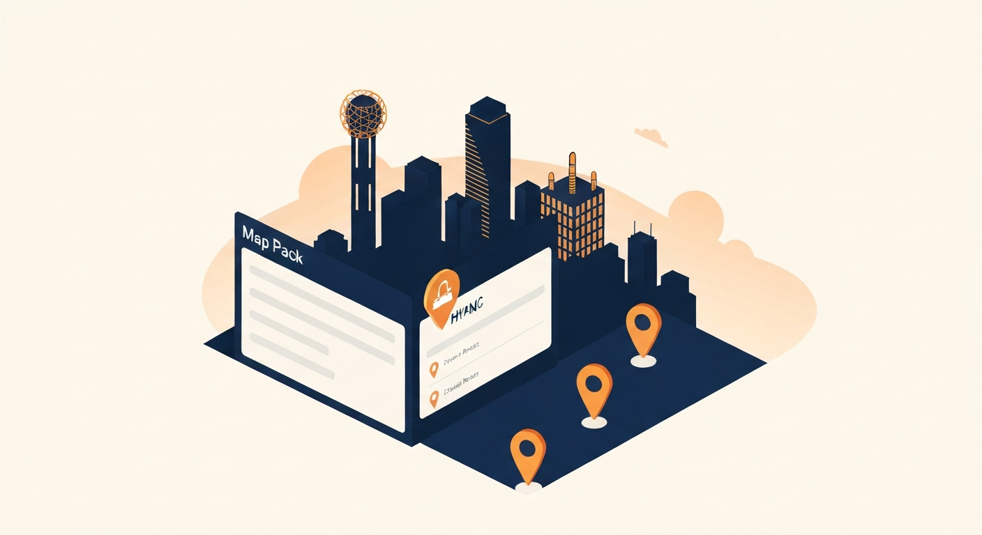 A Map Pack ranking visualization for HVAC businesses in Dallas.