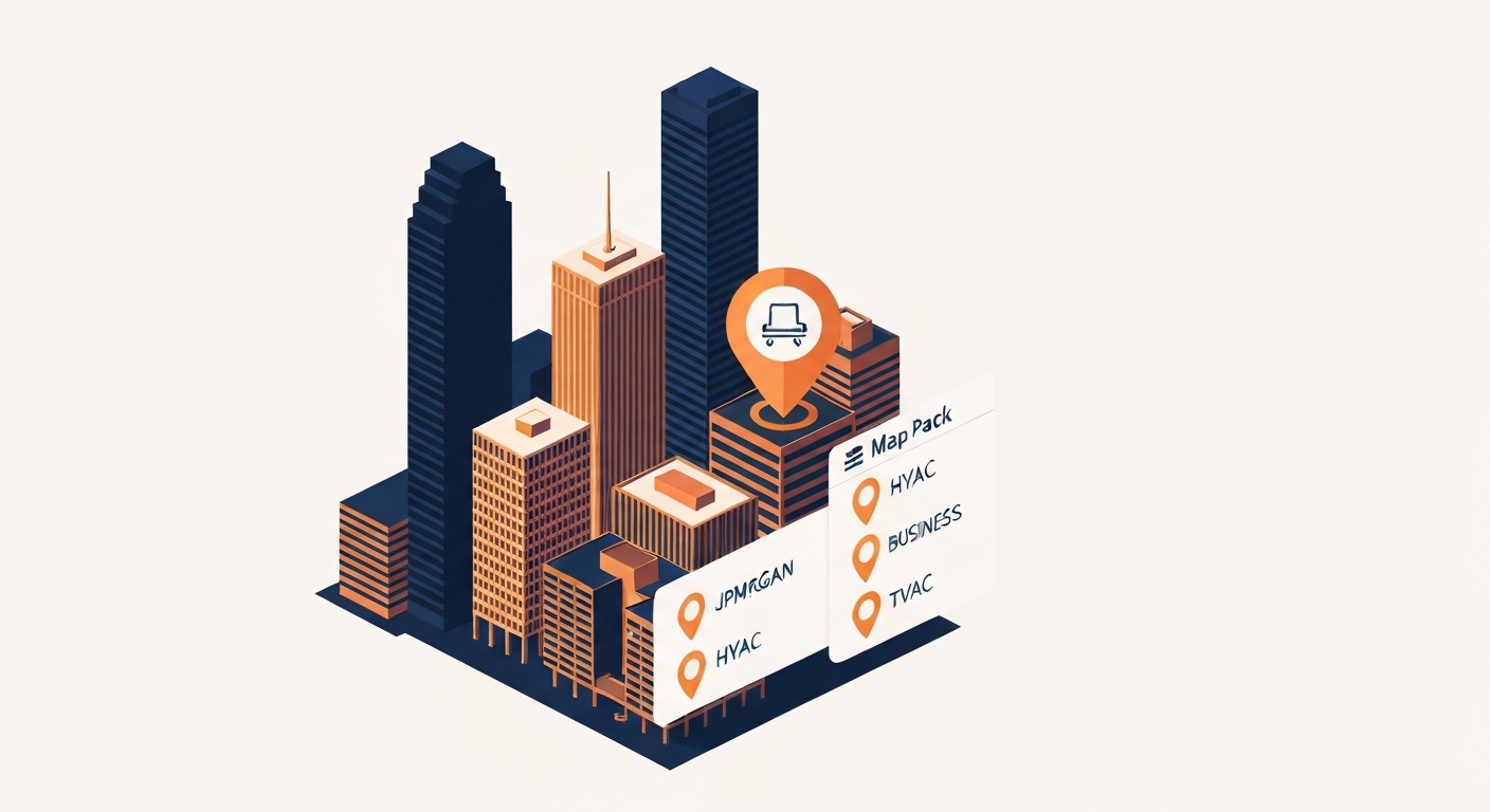 A Map Pack ranking visualization for HVAC businesses in Houston.
