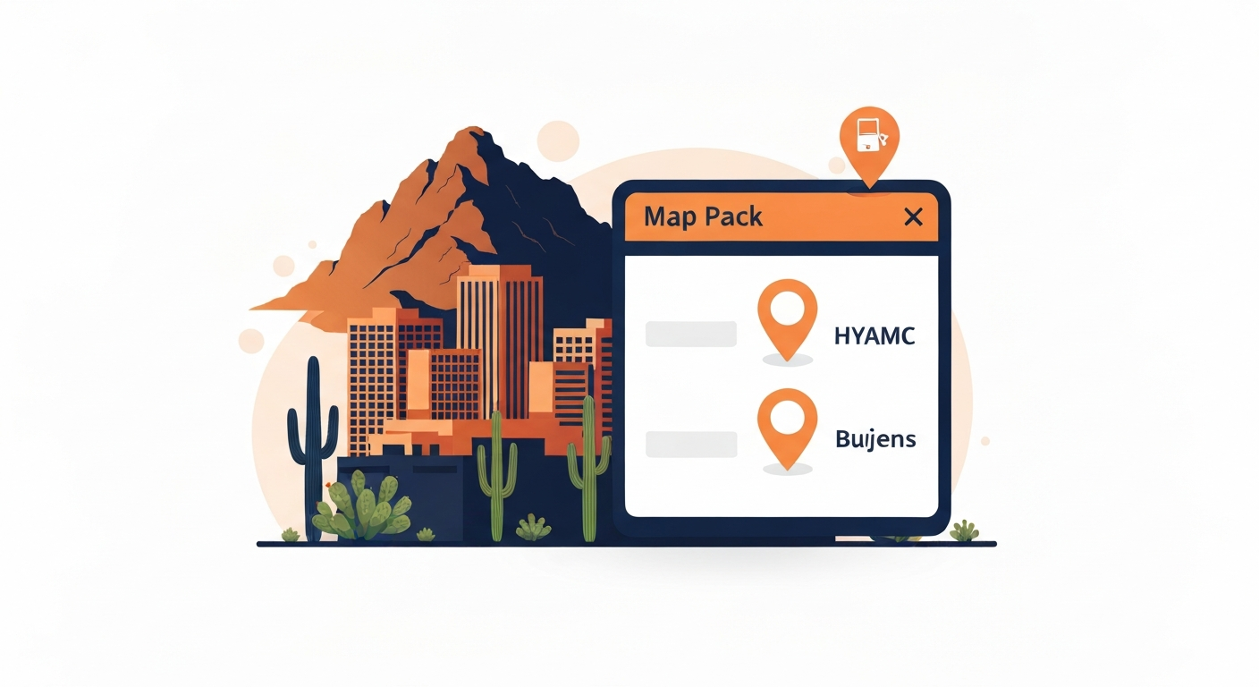 A Map Pack ranking visualization for HVAC businesses in Phoenix.