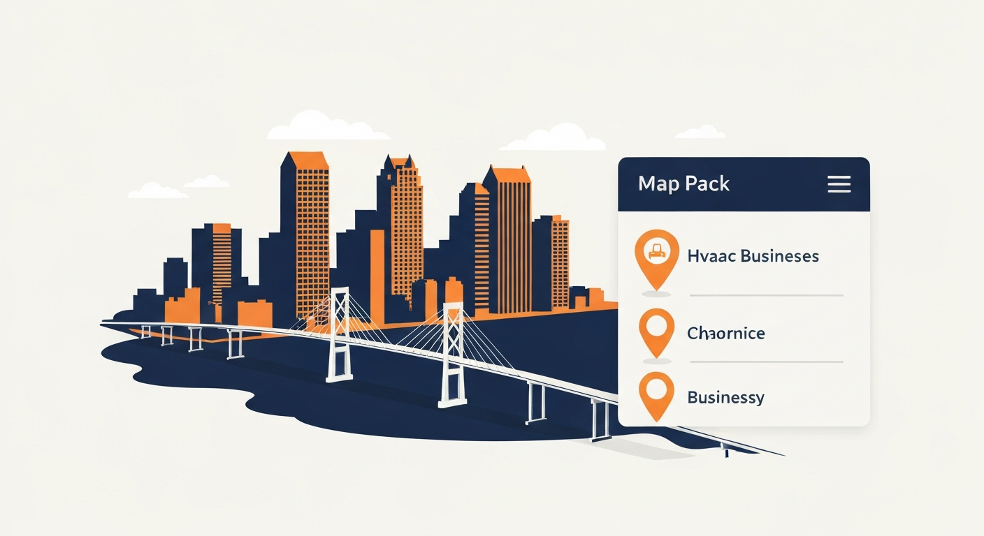 A Map Pack ranking visualization for HVAC businesses in Tampa.