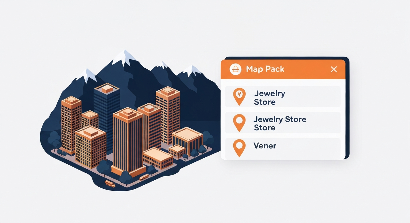 A Map Pack ranking visualization for Jewelry Store businesses in Denver.