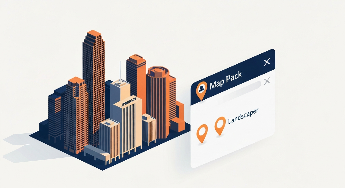 A Map Pack ranking visualization for Landscaper businesses in Houston.