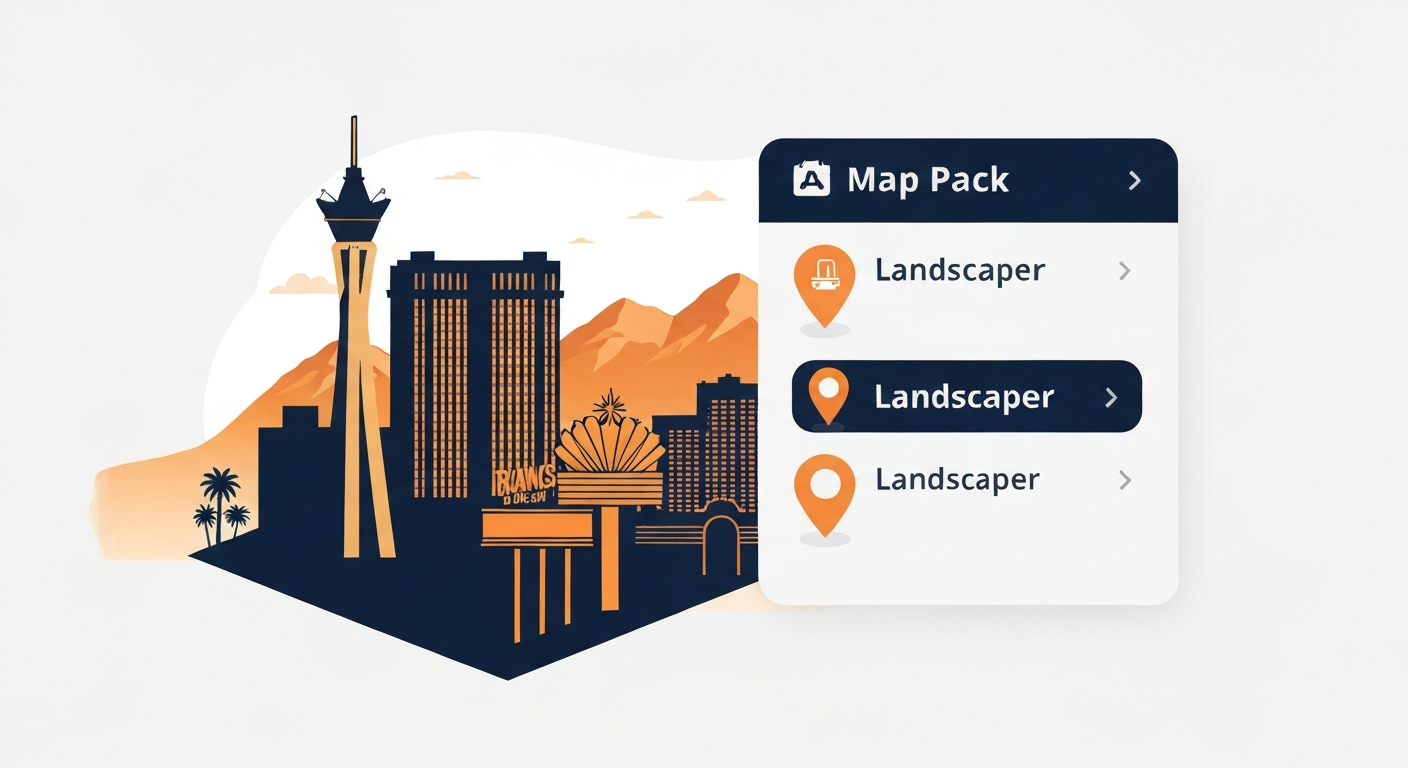 A Map Pack ranking visualization for Landscaper businesses in Las Vegas.