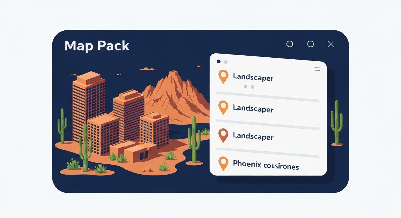 A Map Pack ranking visualization for Landscaper businesses in Phoenix.