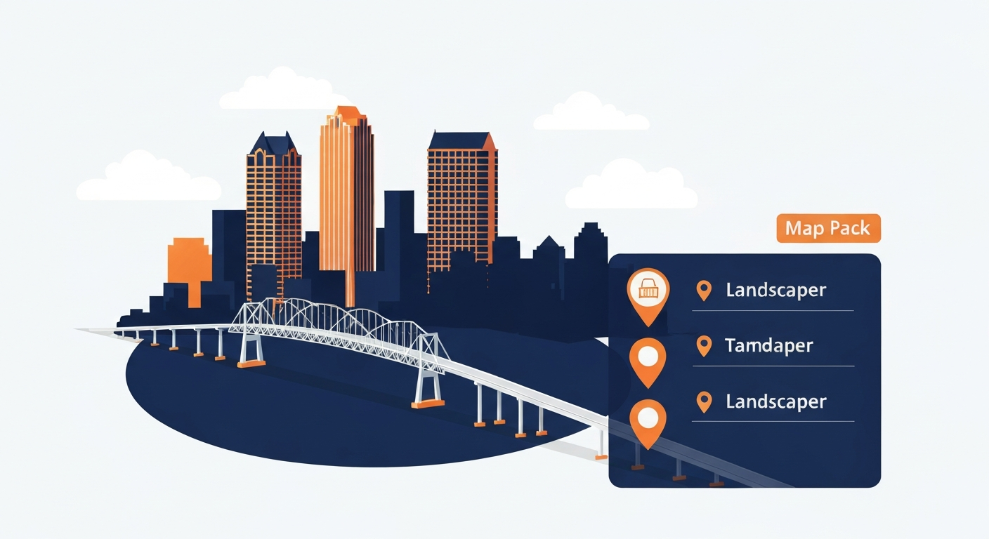 A Map Pack ranking visualization for Landscaper businesses in Tampa.