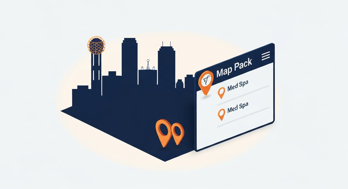 A Map Pack ranking visualization for Med Spa businesses in Dallas.