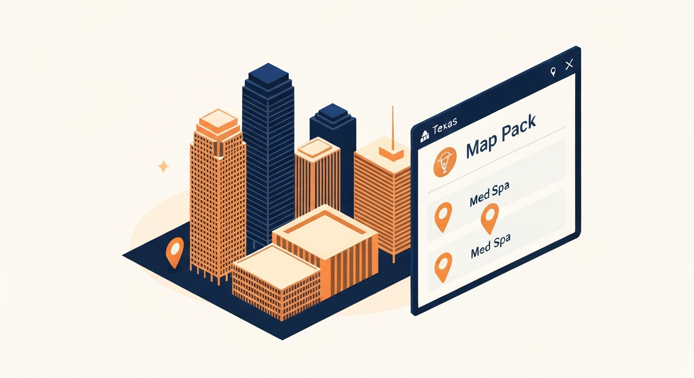 A Map Pack ranking visualization for Med Spa businesses in Houston.