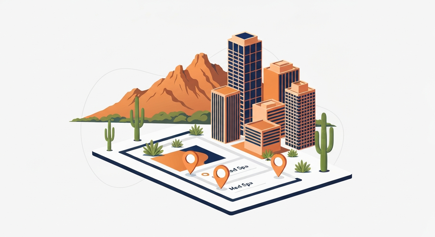 A Map Pack ranking visualization for Med Spa businesses in Phoenix.