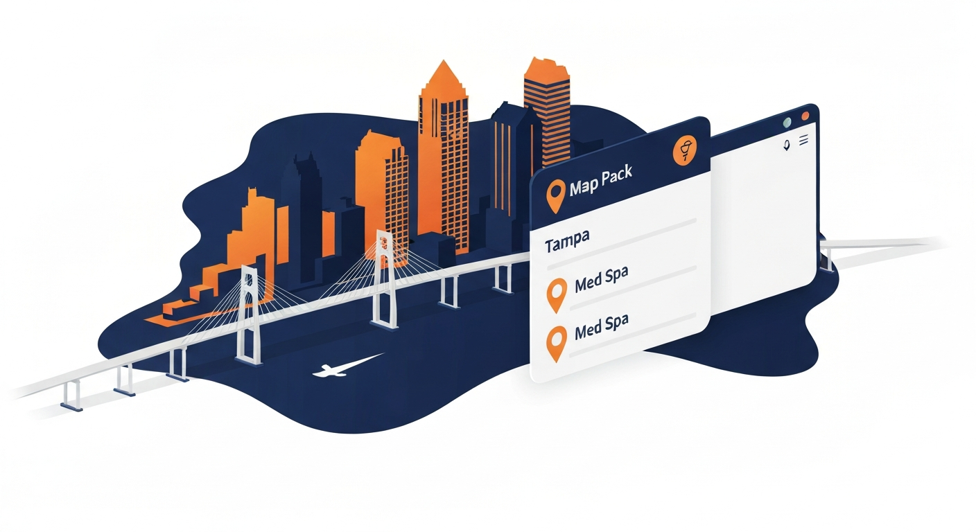A Map Pack ranking visualization for Med Spa businesses in Tampa.