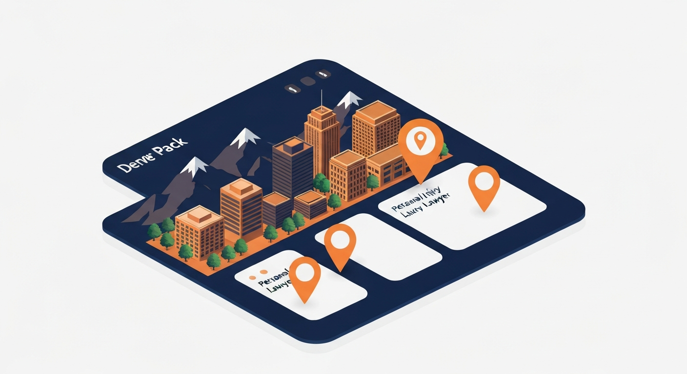 A Map Pack ranking visualization for Personal Injury Lawyer businesses in Denver.