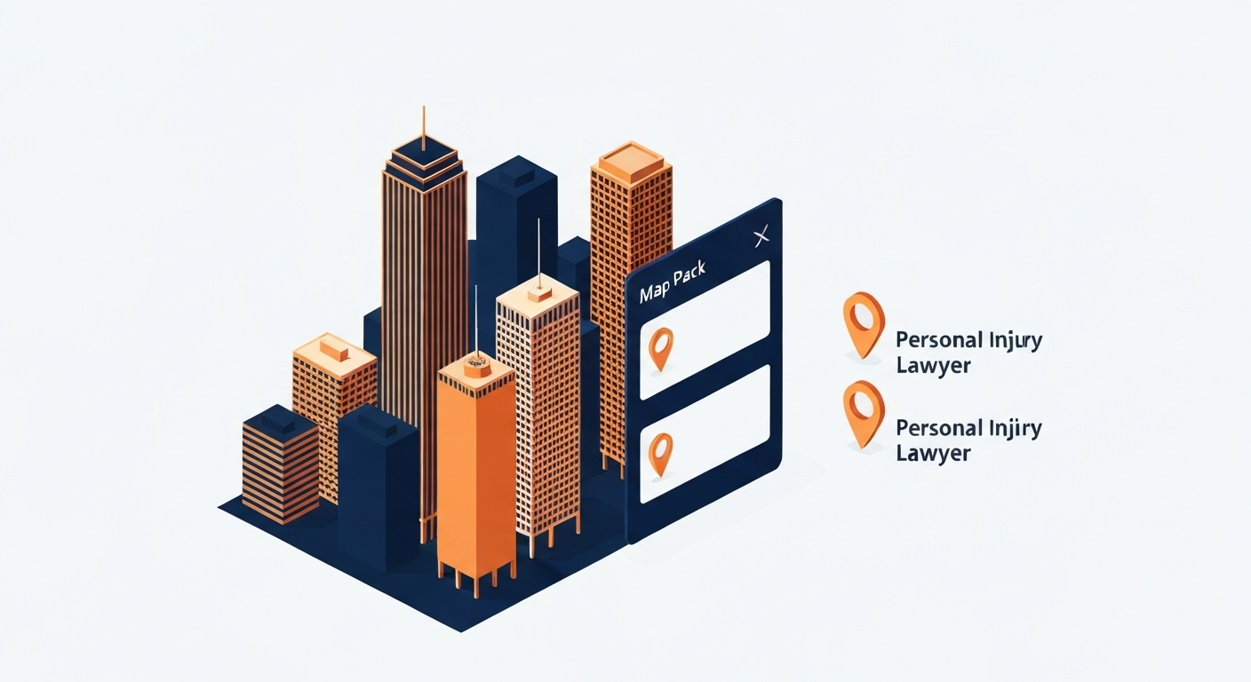A Map Pack ranking visualization for Personal Injury Lawyer businesses in Houston.
