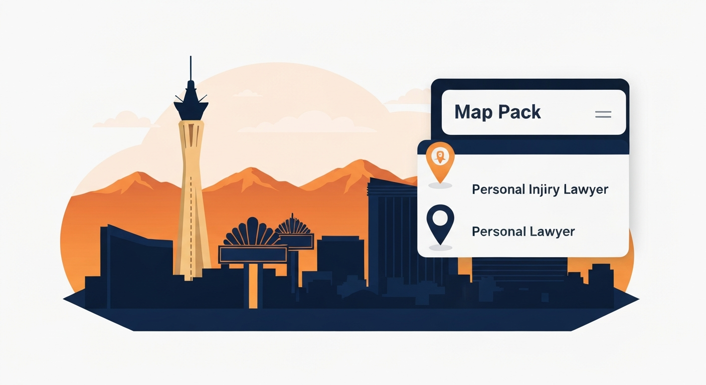 A Map Pack ranking visualization for Personal Injury Lawyer businesses in Las Vegas.