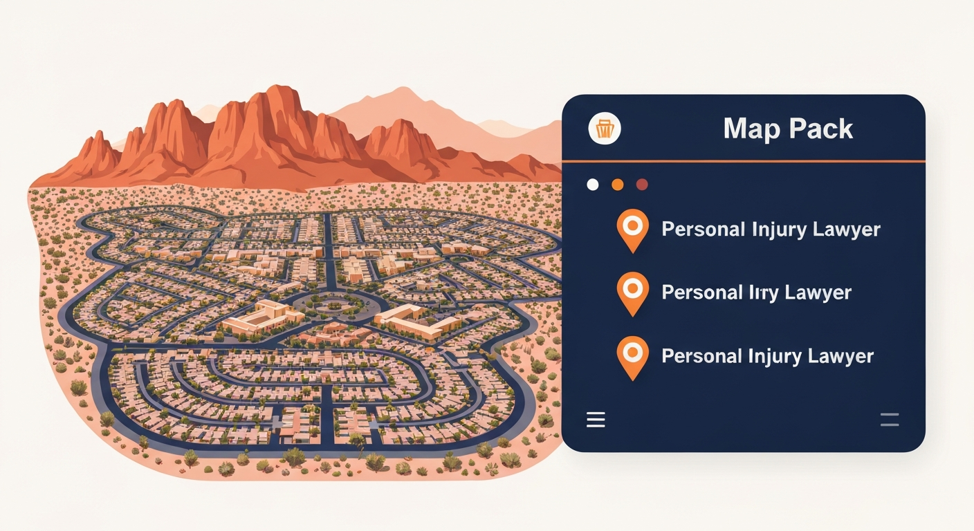 A Map Pack ranking visualization for Personal Injury Lawyer businesses in Summerlin.